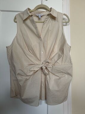Nine West Beige and Cream Striped Tie-Front Sleeveless Top Sz XL